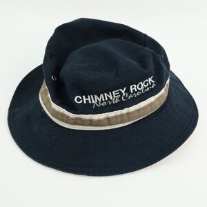 Chimney Rock North Carolina Bucket Hat Navy Blue‎ Striped Brim Mens